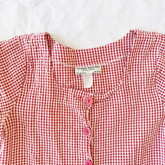 vintage red and white gingham seersucker button up midi dress - Picture 7 of 9